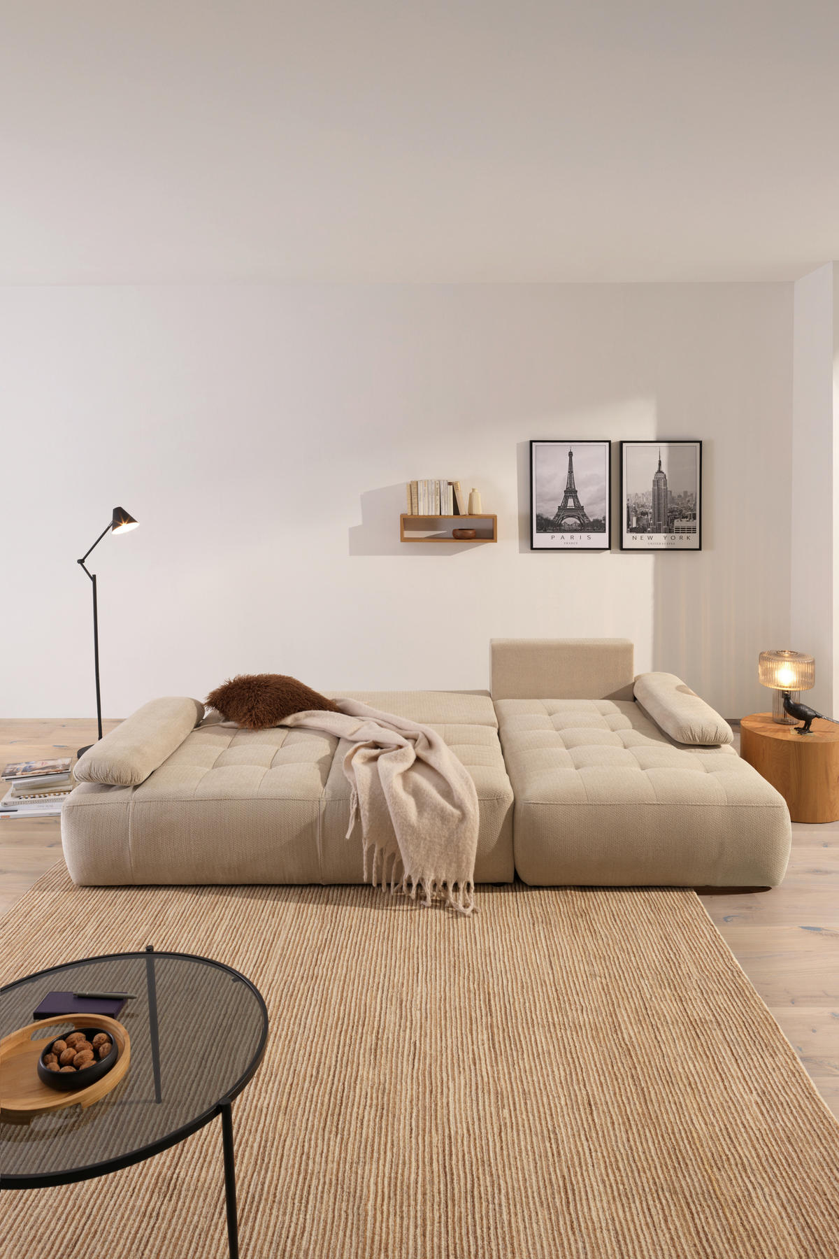 ECKSOFA Naturfarben Webstoff  - Schwarz/Naturfarben, KONVENTIONELL, Kunststoff/Textil (282/162cm) - Carryhome