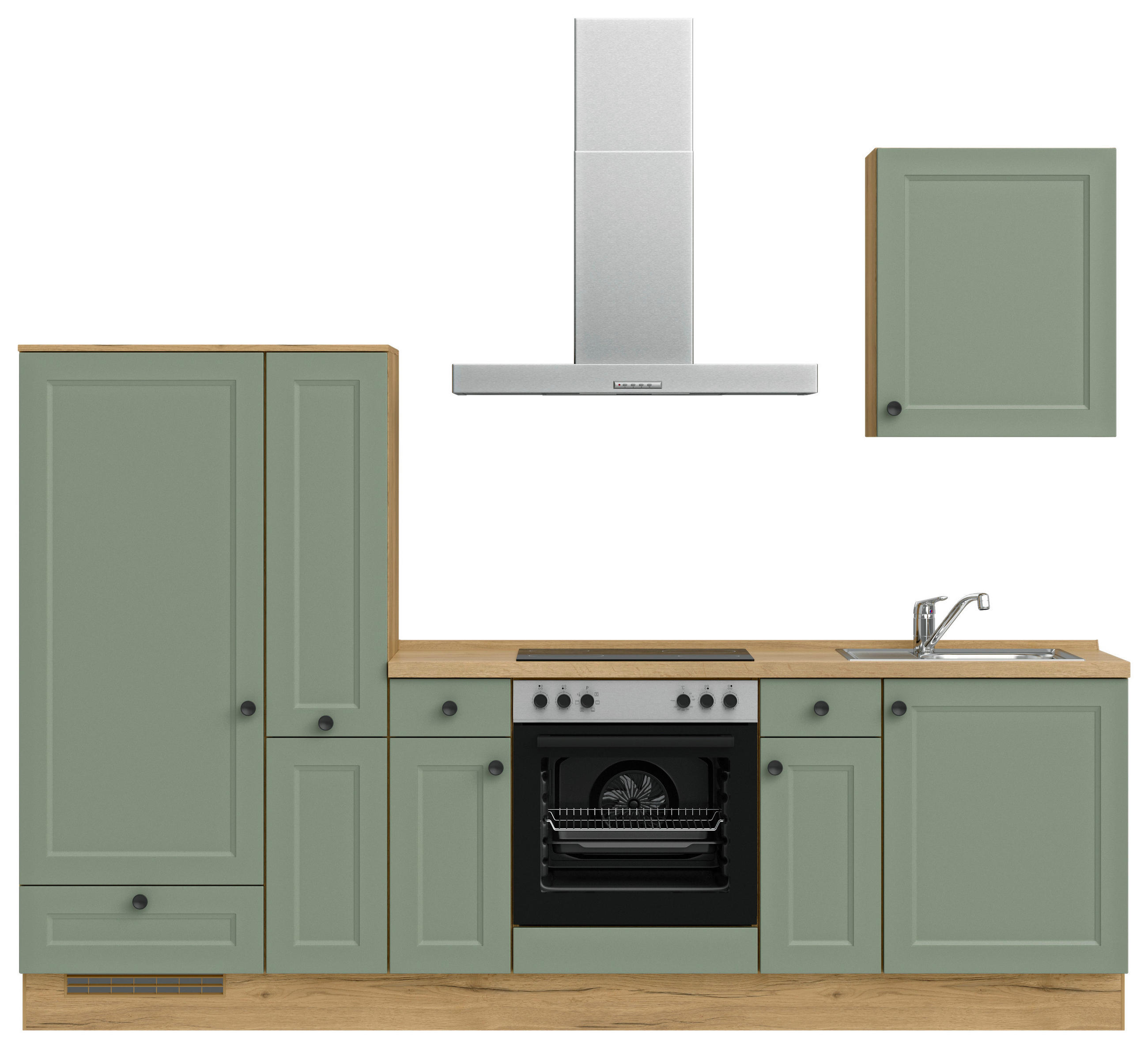 Bucătărie Fără Electrocasnice  - verde/culoare lemn stejar, Modern, metal/material pe bază de lemn (270cm) - Nobilia