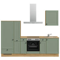 Bucătărie Fără Electrocasnice  - verde/culoare lemn stejar, Modern, metal/material pe bază de lemn (270cm) - Nobilia