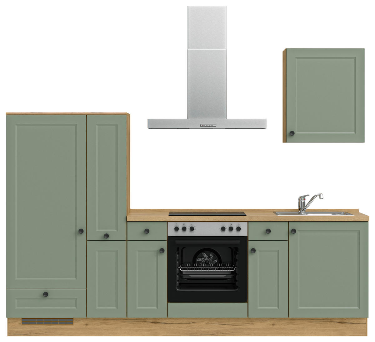 Bucătărie Fără Electrocasnice  - verde/culoare lemn stejar, Modern, metal/material pe bază de lemn (270cm) - Nobilia