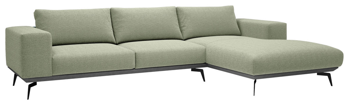 ECKSOFA in Chenille Mintgrün  - Beige/Schwarz, Design, Holz/Textil (330/180cm) - MID.YOU
