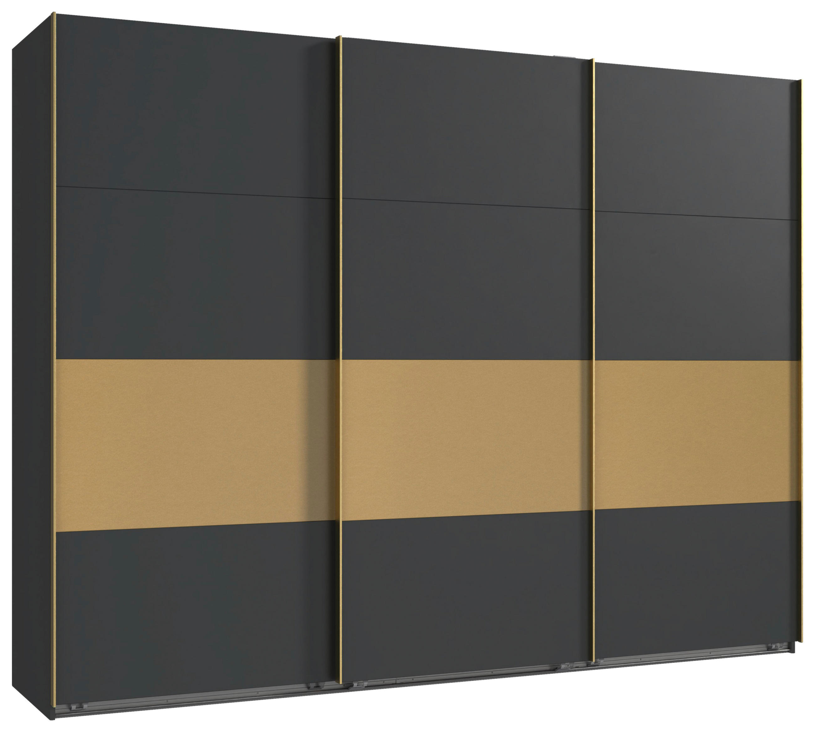 SCHWEBETÜRENSCHRANK 270/208/65 cm 3-türig Graphitfarben, Goldfarben  - Goldfarben/Graphitfarben, LIFESTYLE, Holzwerkstoff/Metall (270/208/65cm) - Boxxx