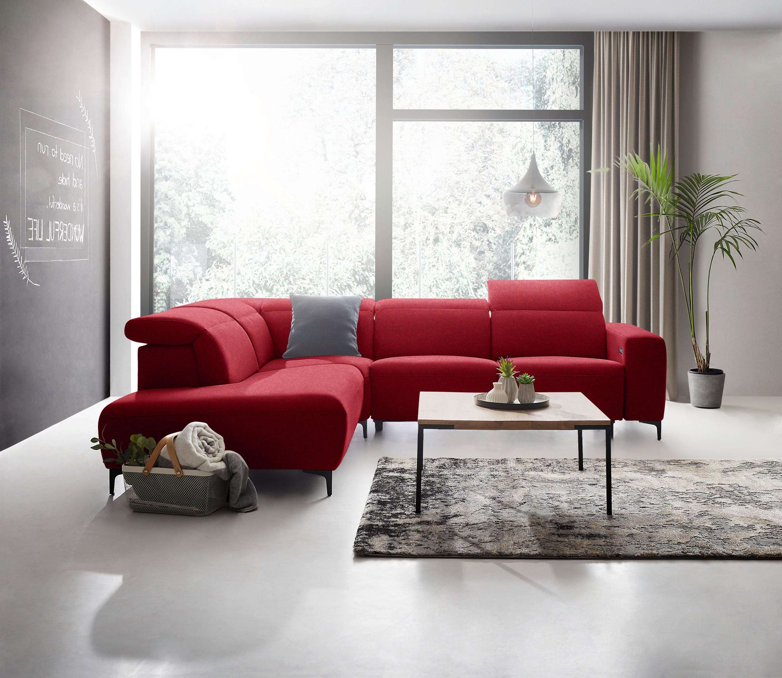 ECKSOFA Rot Flachgewebe  - Rot/Schwarz, Design, Textil/Metall (238/290cm) - Pure Home Lifestyle