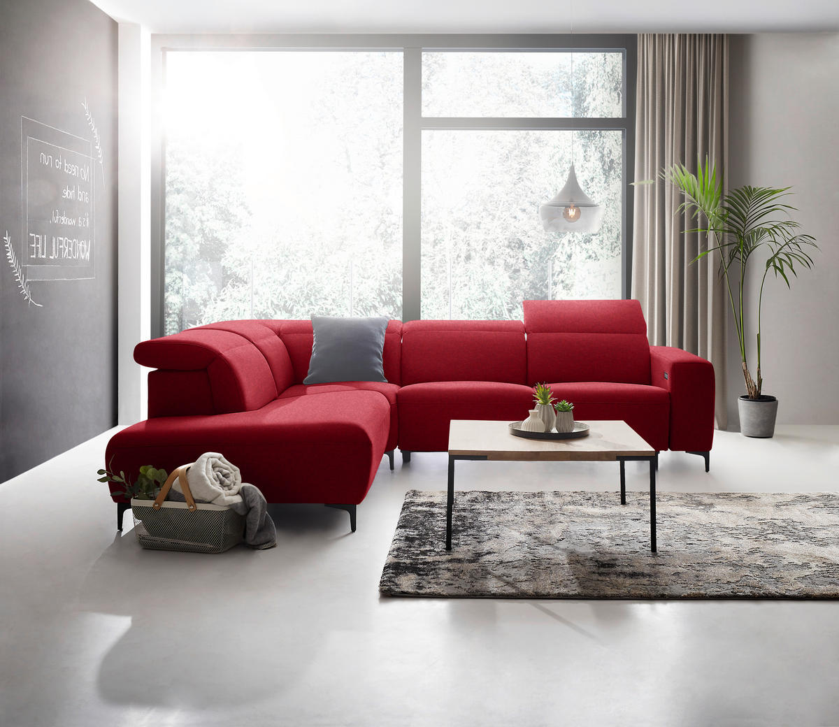 ECKSOFA Rot Flachgewebe  - Rot/Schwarz, Design, Textil/Metall (238/290cm) - Pure Home Lifestyle