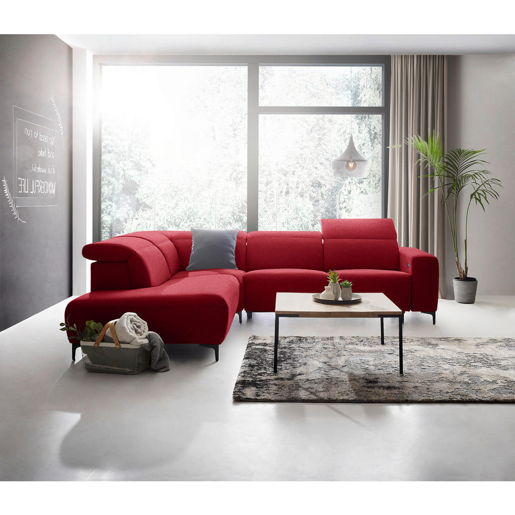 Thumbnail - Pure Home Lifestyle Ecksofa, Rot, Textil, Uni, 4-Sitzer, Ottomane links, L-Form, 290x238 cm, Blauer Engel, Goldenes M, D...