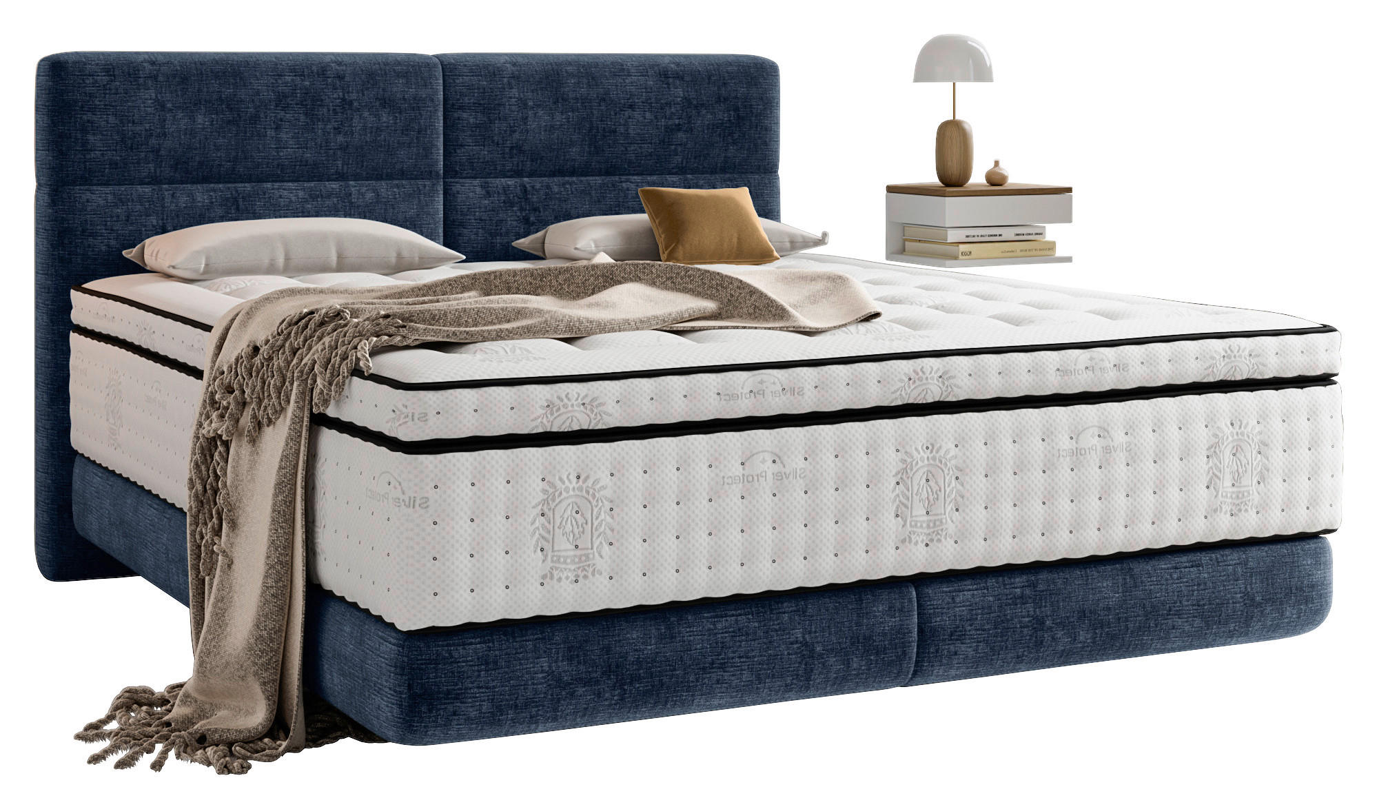 BOXSPRINGBETT 140/200 cm,  in Blau, Matratze, Topper, H3 + H3 = fest  - Blau/Schwarz, KONVENTIONELL, Holz/Textil (140/200cm) - Esposa