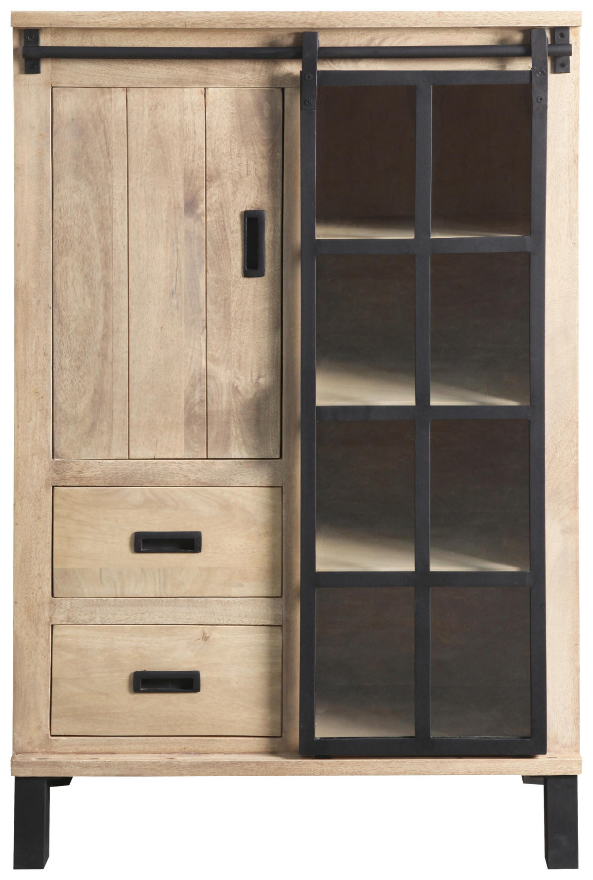 VITRINE  in Hartholz Mangoholz Schwarz, Graubraun  - Graubraun/Schwarz, LIFESTYLE, Glas/Holz (90/135/42cm) - Landscape