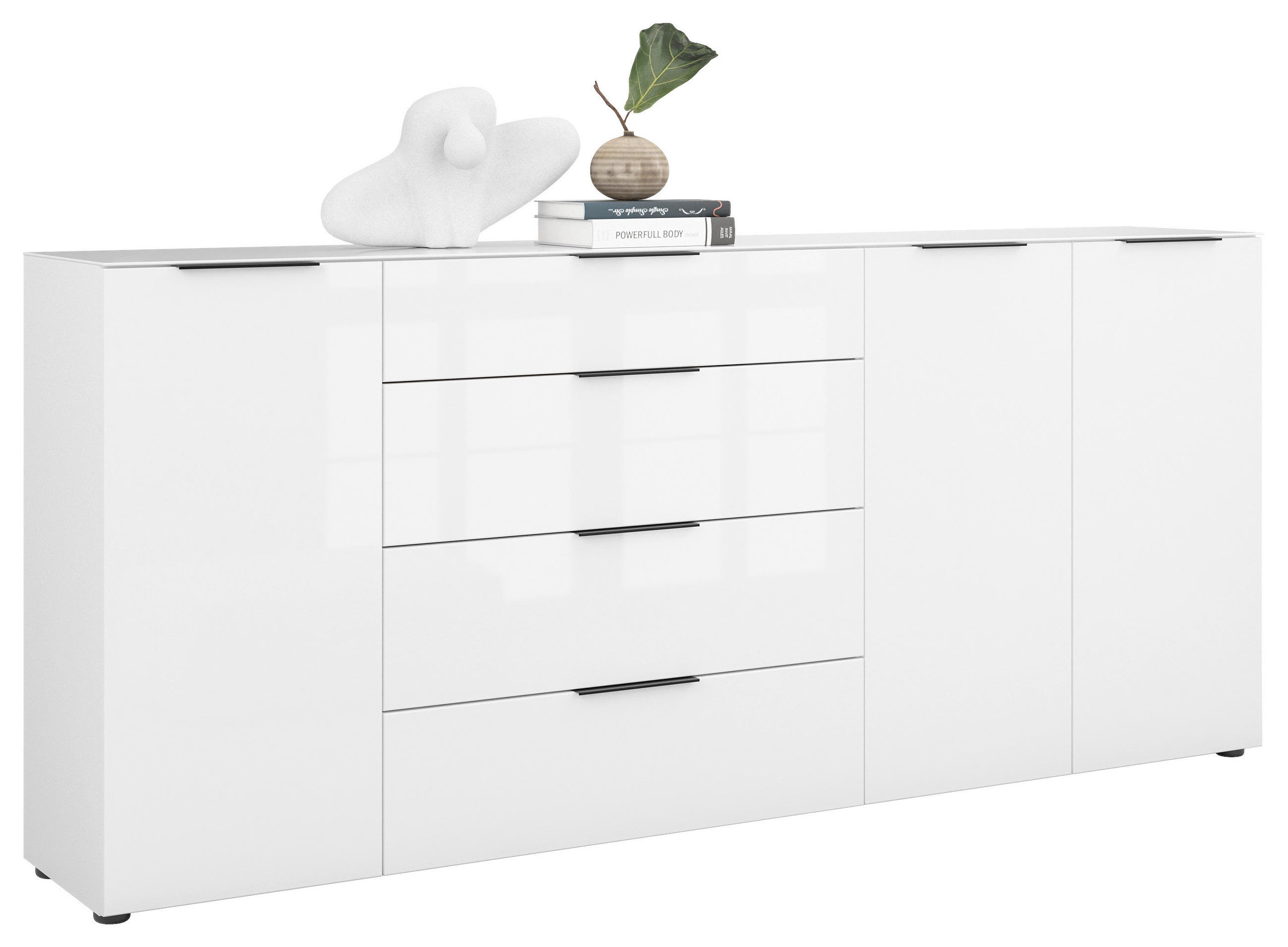SIDEBOARD 225/98,7/40 cm  in Weiß  - Weiß Hochglanz/Schwarz, Basics, Glas/Holzwerkstoff (225/98,7/40cm)