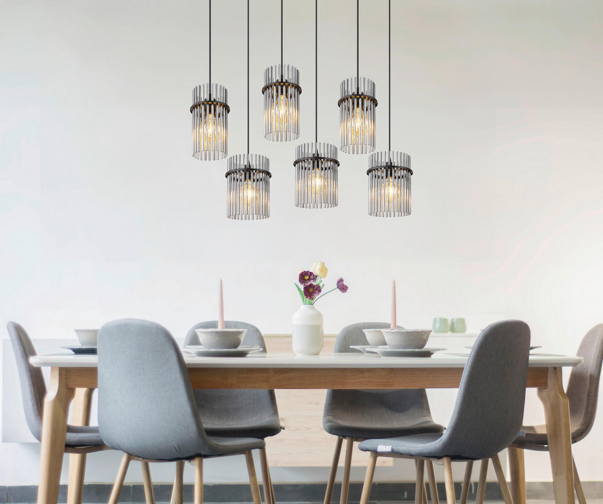 HÄNGELEUCHTE GORLEY 92.5/35.5/125 cm  - Schwarz/Grau, Basics, Glas/Kunststoff (92.5/35.5/125cm) - Globo