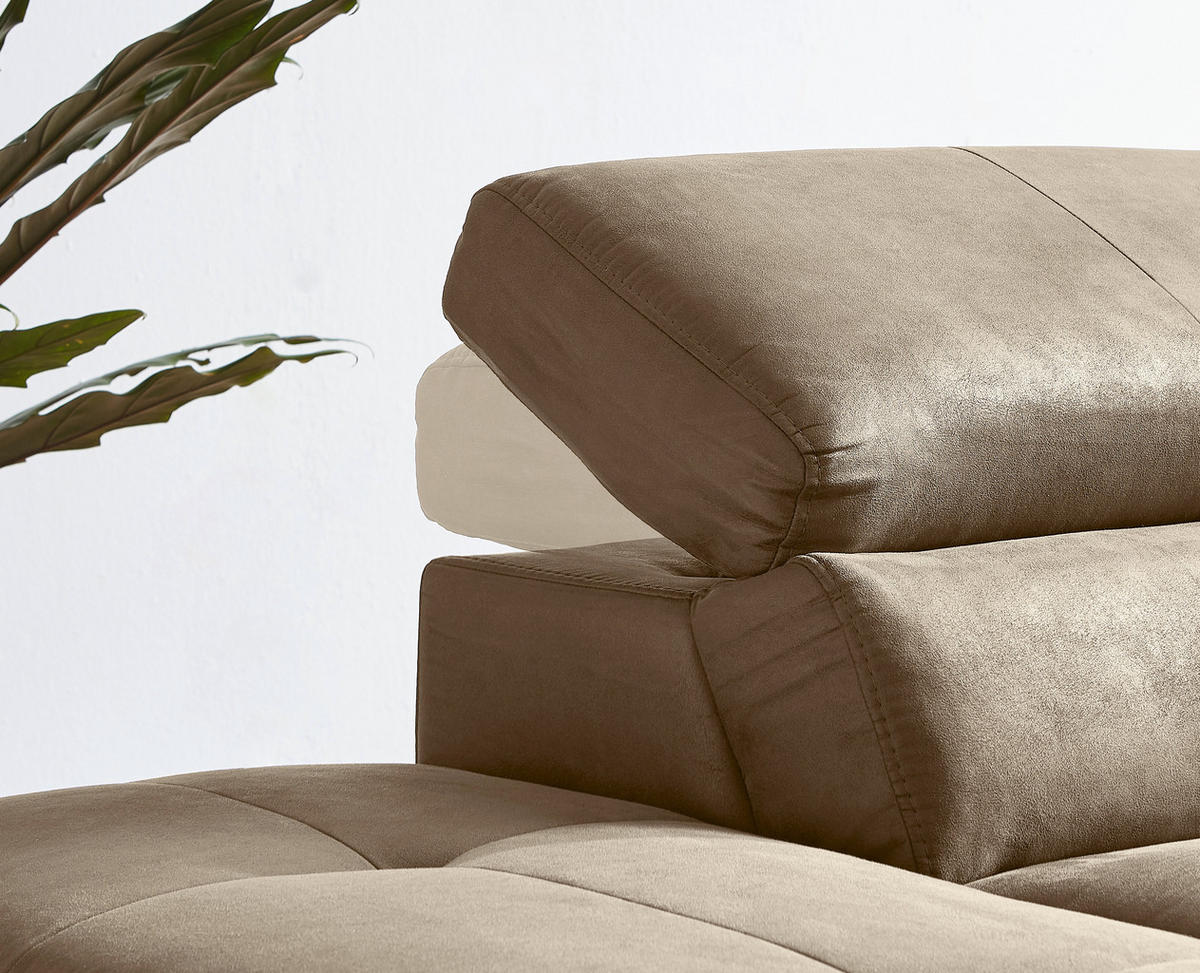 ECKSOFA in Lederlook Sandfarben  - Sandfarben/Schwarz, Natur, Holz/Textil (226/282cm) - Novel