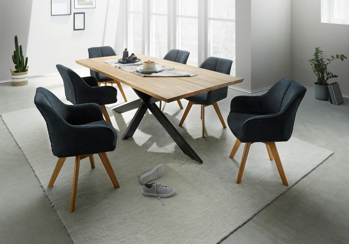 ESSTISCH Wildeiche massiv rechteckig Eichefarben  - Eichefarben/Schwarz, Design, Holz/Metall (200/100/77cm) - Linea Natura