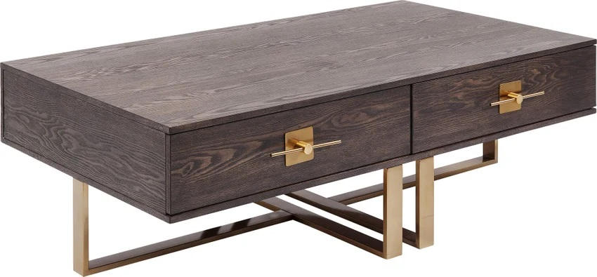 COUCHTISCH furniert 137,4/45,5/77 cm rechteckig Braun, Messingfarben  - Messingfarben/Braun, Trend, Holzwerkstoff/Metall (137,4/45,5/77cm) - Kare-Design