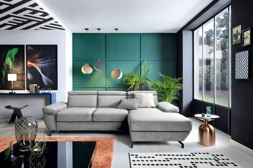 ECKSOFA in Velours Silberfarben  - Silberfarben, Modern, Textil/Metall (262/182cm) - Trendmanufaktur
