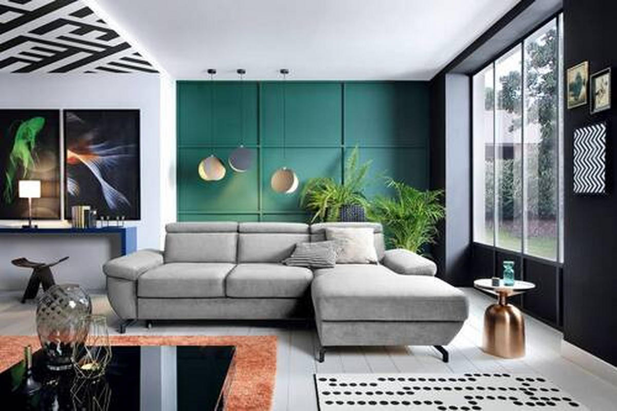 ECKSOFA in Velours Silberfarben  - Silberfarben, Modern, Textil/Metall (262/182cm) - Trendmanufaktur
