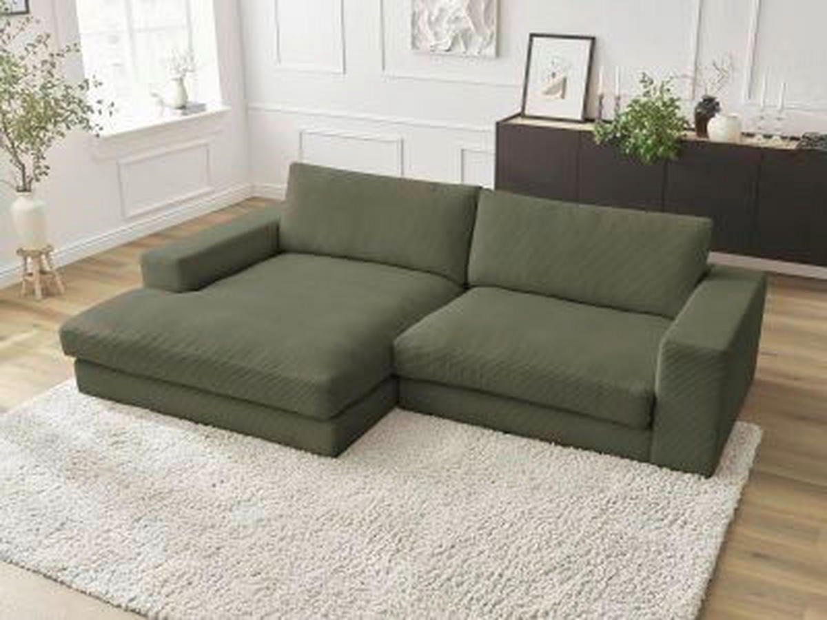 ECKSOFA  LEONARD Hellgrün Cord  - Schwarz/Hellgrün, MODERN, Kunststoff/Textil (159/274cm)