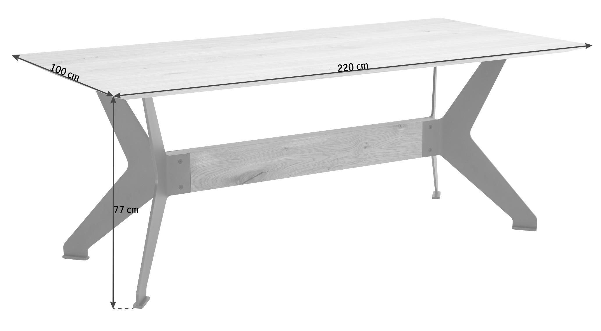 ESSTISCH in Metall, Holz 220/100/77 cm  - Eichefarben/Anthrazit, Design, Holz/Metall (220/100/77cm) - Bert Plantagie