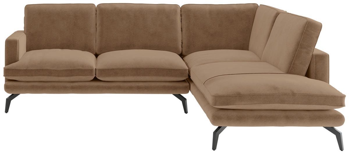 ECKSOFA in Flachgewebe Braun  - Dunkelgelb/Schwarz, Design, Textil/Metall (250/202cm) - Livetastic
