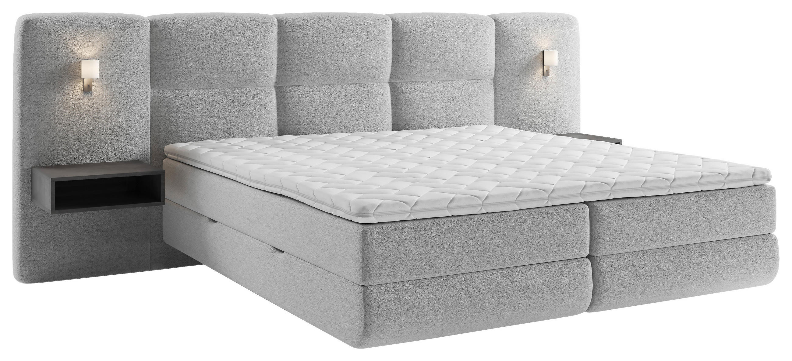 BOXSPRINGBETT 180/200 cm,  in Grau, Beleuchtung, Bettkasten, Nachtschrank, Topper, Matratzen, H3 = fest  - Schwarz/Grau, Basics, Holz/Holzwerkstoff (180/200cm) - Esposa