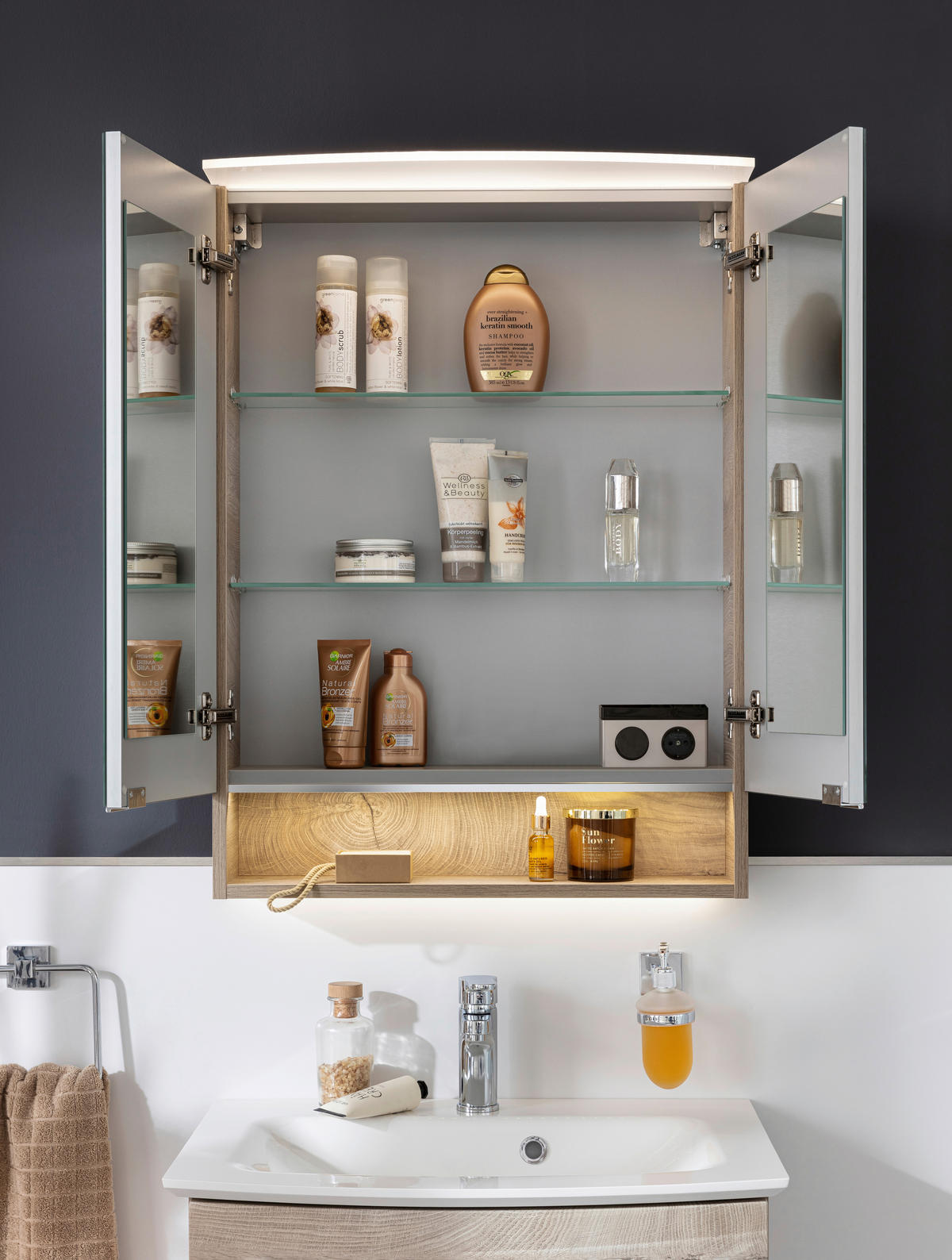 SPIEGELSCHRANK 60/81,2/26,3 cm  - Chromfarben/Eichefarben, Basics, Glas/Holzwerkstoff (60/81,2/26,3cm) - MID.YOU
