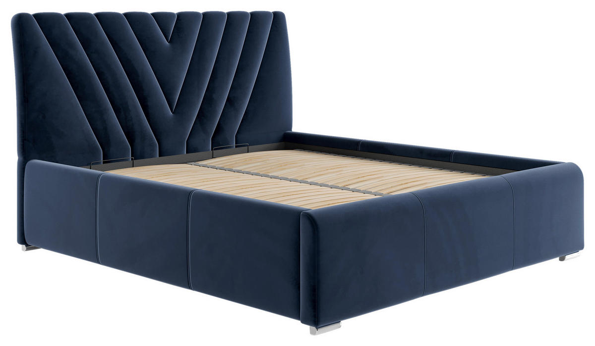POLSTERBETT Bettkasten, Lattenrost 180/200 cm  in Blau  - Chromfarben/Blau, KONVENTIONELL, Holz/Kunststoff (180/200cm) - Boxxx
