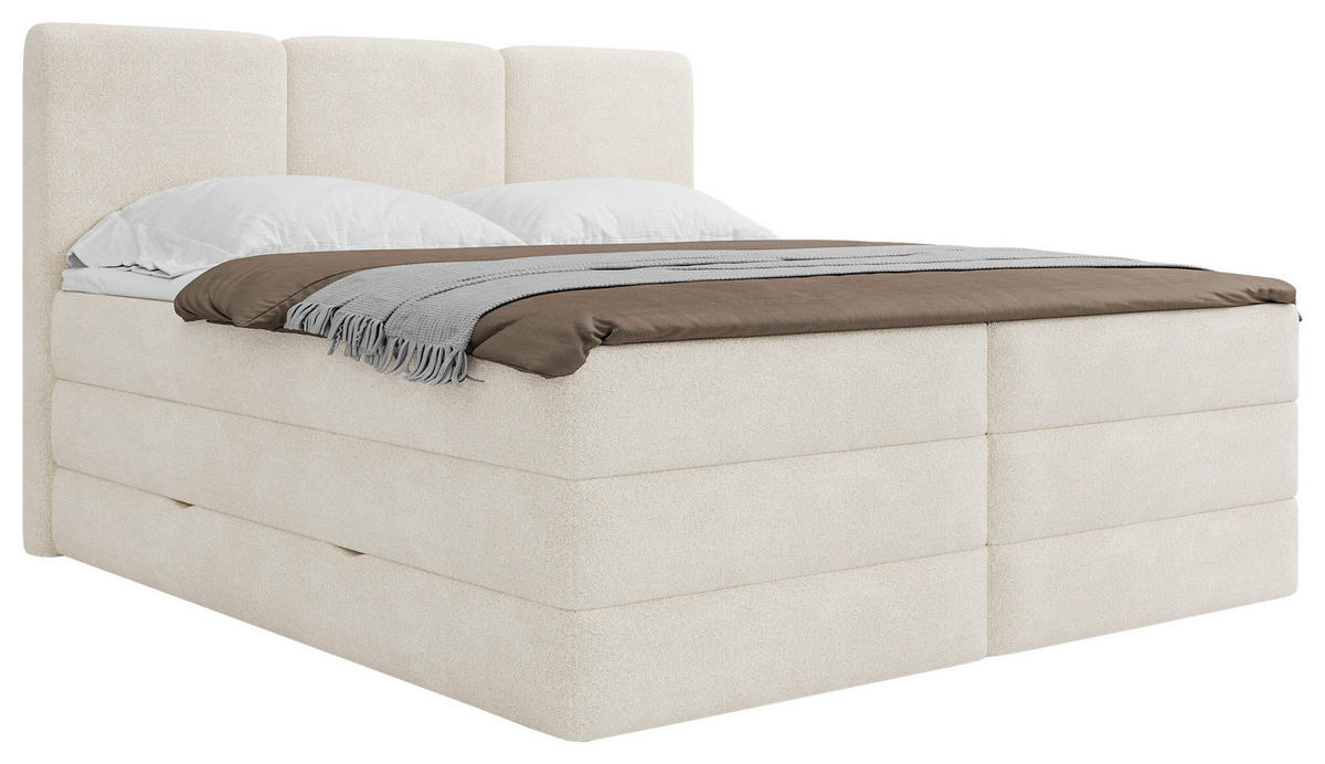 BOXSPRINGBETT 200/200 cm,  in Creme, Bettkasten, Topper, H2 + H3 = mittel + fest  - Creme/Schwarz, MODERN, Holz/Kunststoff (200/200cm) - MID.YOU
