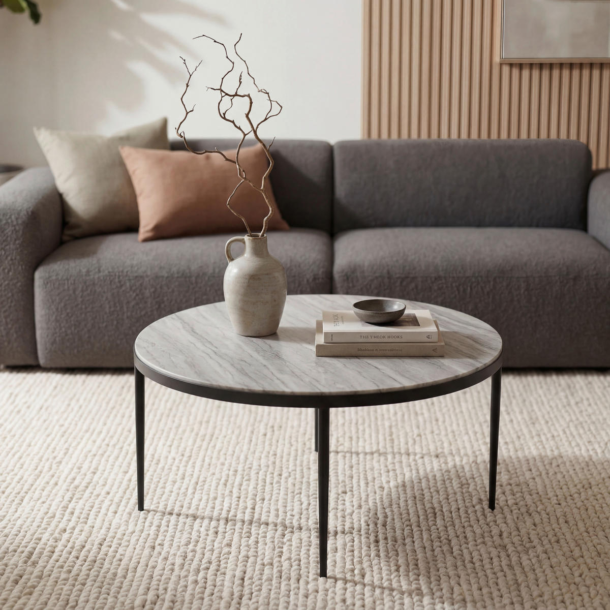 COUCHTISCH WL7.461 70/70/42 cm rund Weiß  - Schwarz/Weiß, Design, Stein/Metall (70/70/42cm) - MID.YOU