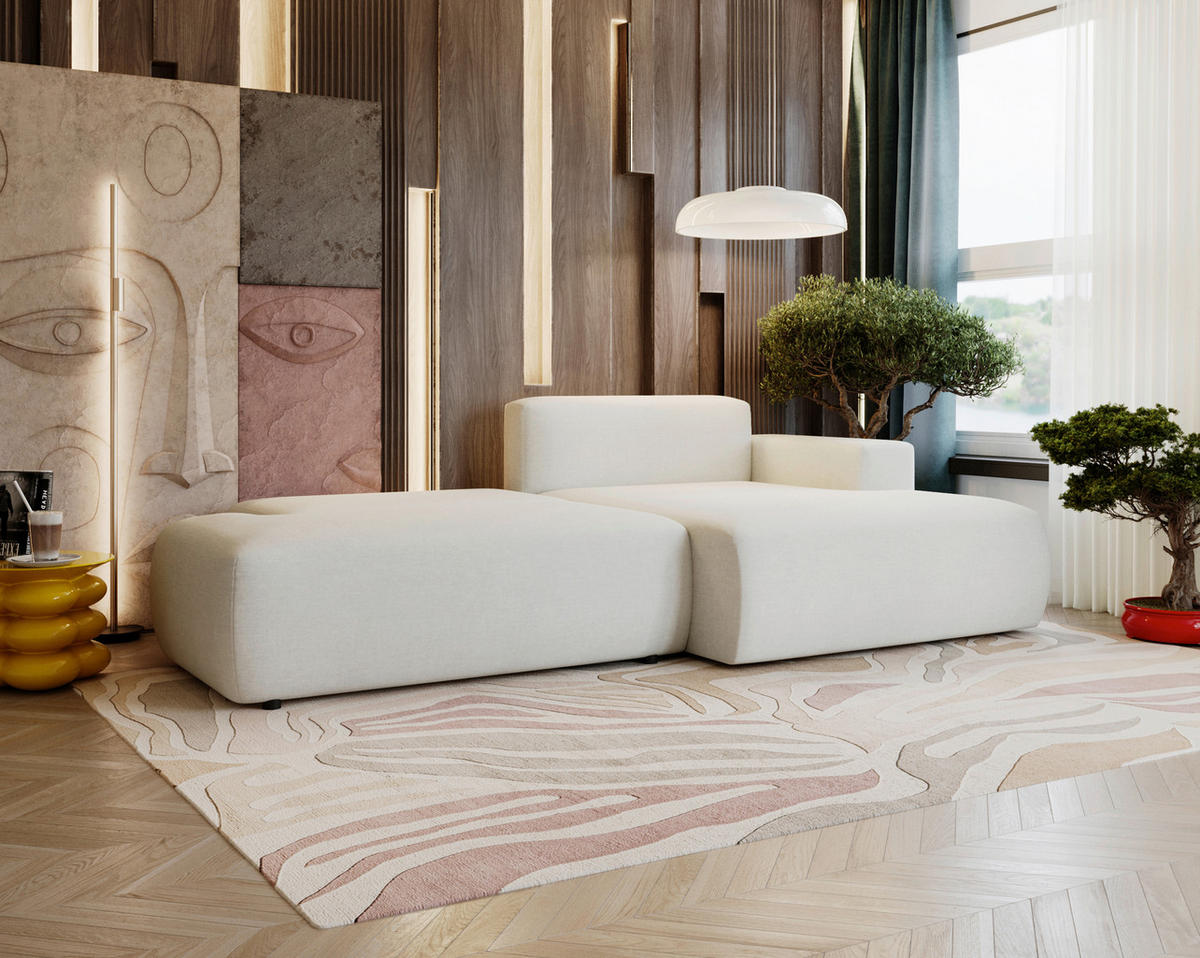 ECKSOFA ARTE Creme Chenille  - Creme/Schwarz, Design, Kunststoff/Textil (284/160cm) - Livetastic