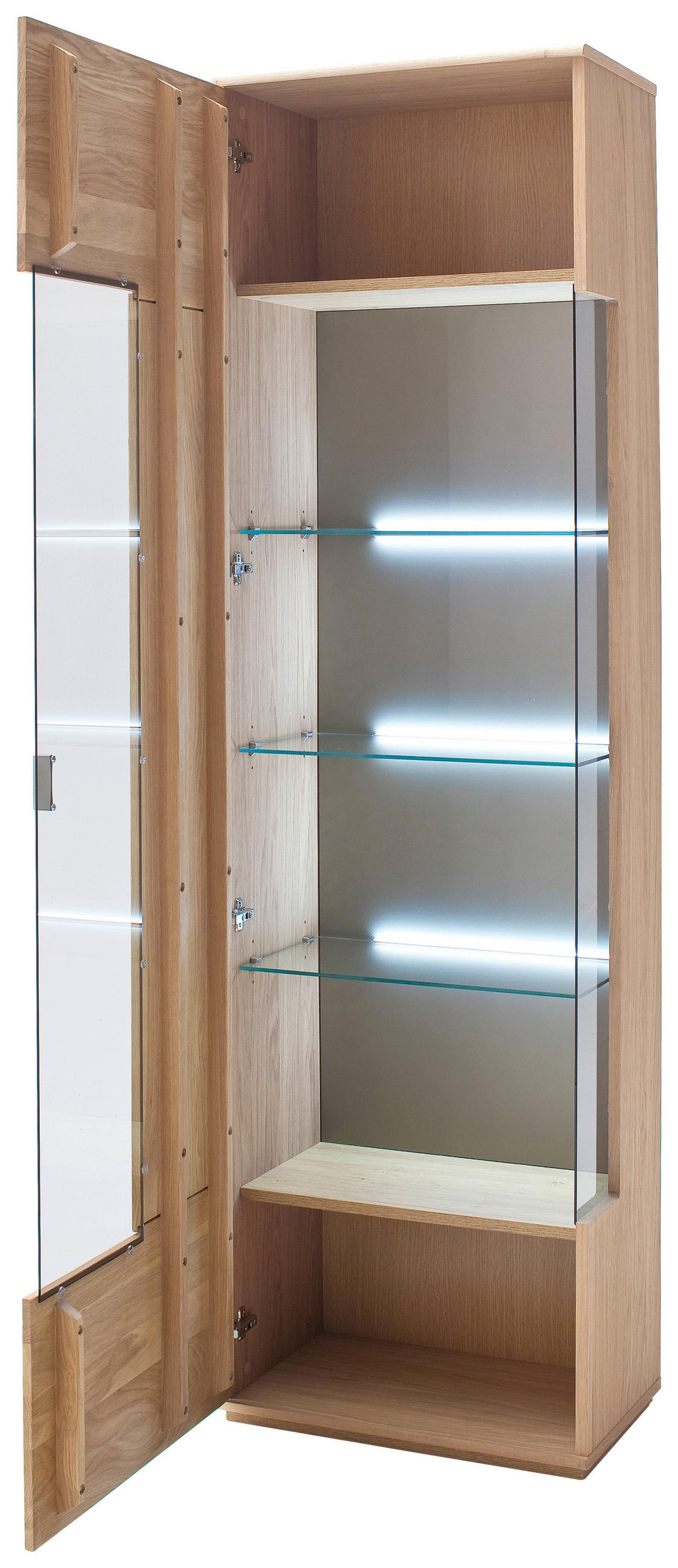 VITRINE in massiv Eiche Eichefarben  - Edelstahlfarben/Eichefarben, Design, Glas/Holz (60/208/38cm) - Livetastic