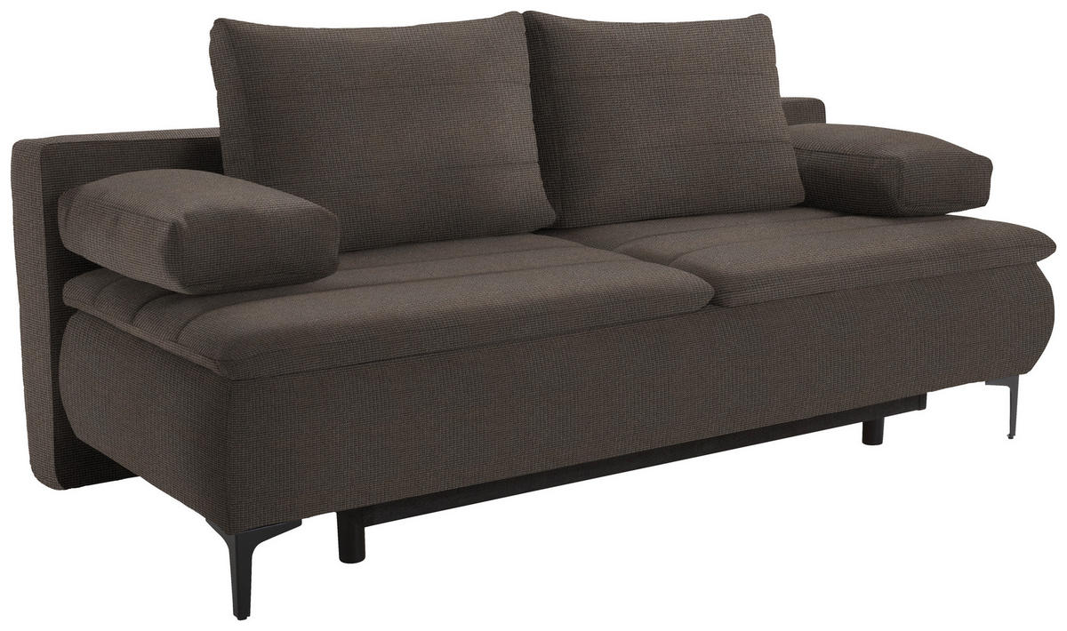 BOXSPRINGSOFA in Flachgewebe Braun  - Schwarz/Braun, Konventionell, Textil/Metall (204/93/100cm) - Livetastic