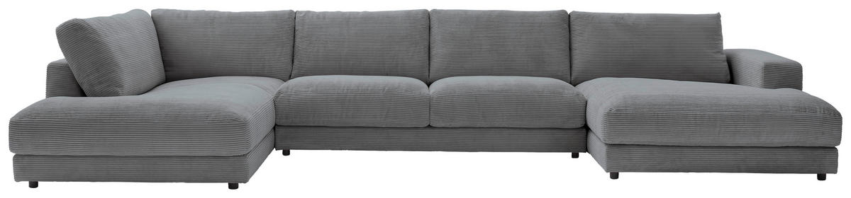 WOHNLANDSCHAFT in Cord Dunkelgrau  - Dunkelgrau/Schwarz, Design, Kunststoff/Textil (224/425/190cm) - Hom`in
