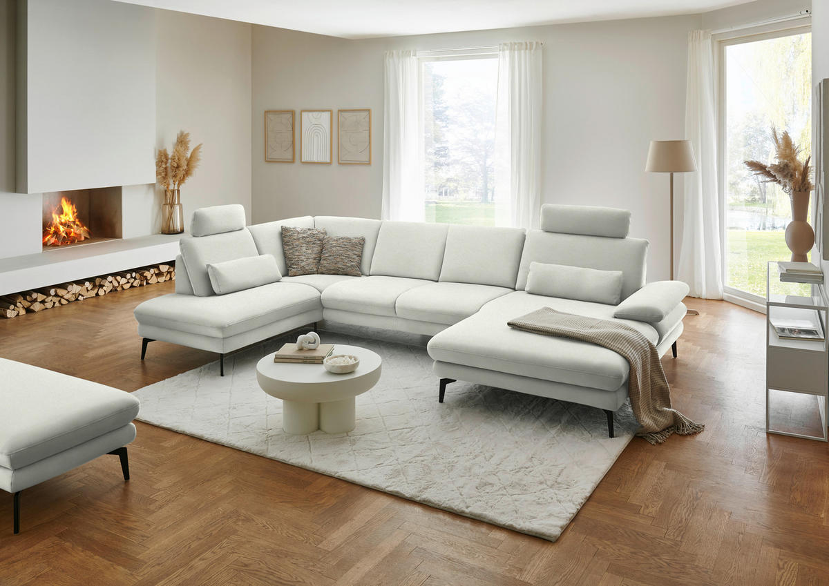 WOHNLANDSCHAFT Chenille, Flachgewebe Weiss  - Weiss/Schwarz, Design, Textil/Metall (208/344/180cm) - Dieter Knoll