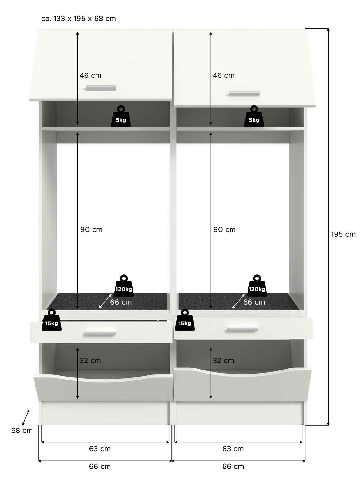 HAUSWIRTSCHAFTSRAUM 133/195/68 cm  in Weiß  - Weiß, Basics, Holzwerkstoff (133/195/68cm) - MID.YOU