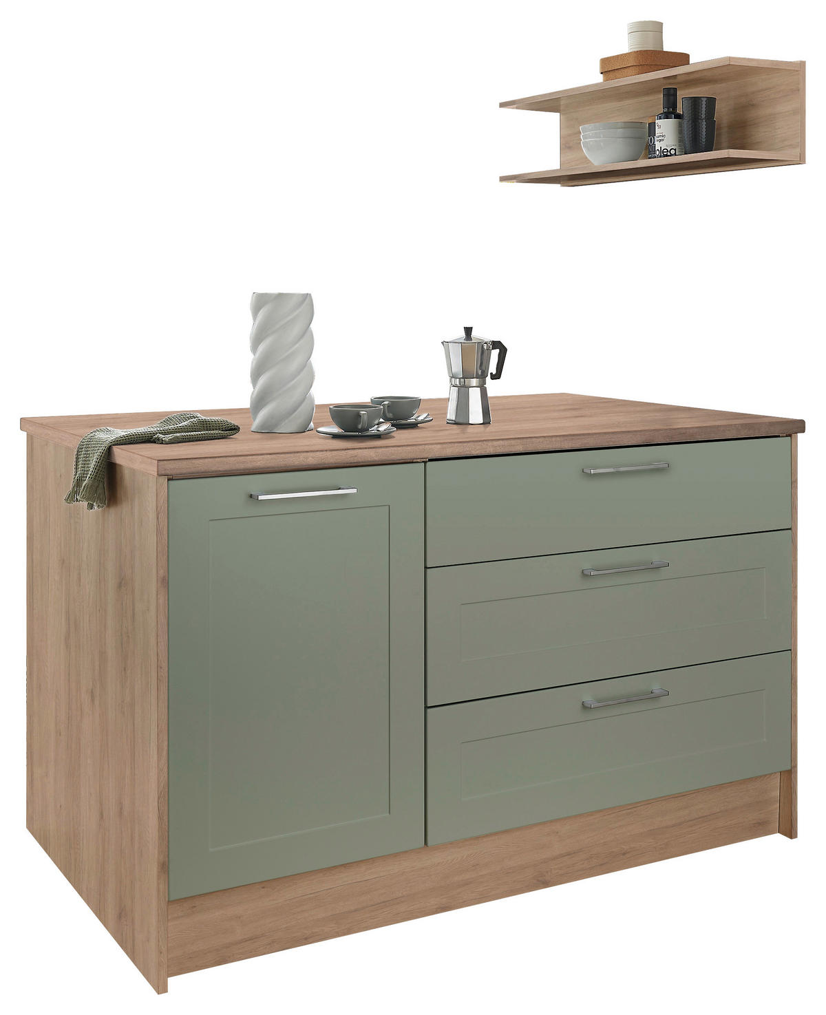 KÜCHENINSEL   in Eiche San Remo, Grün  - Chromfarben/Eiche San Remo, Design, Holzwerkstoff/Metall (145/90/90cm) - MID.YOU