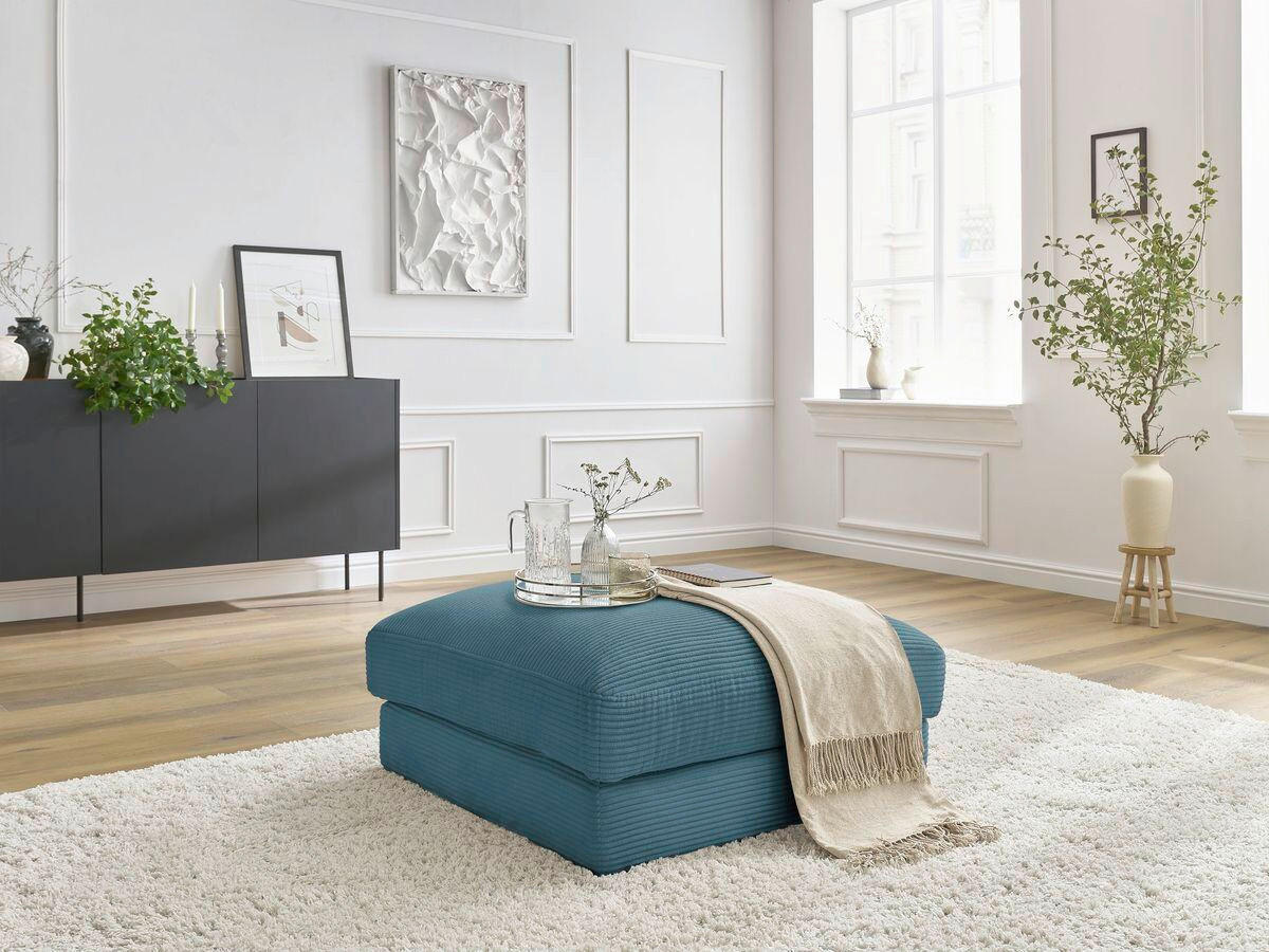 HOCKER LEONARD Cord Hellblau  - Schwarz/Hellblau, MODERN, Kunststoff/Textil (86/43/86cm)