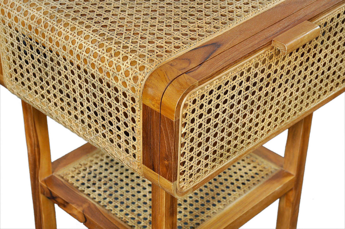 NACHTSCHRANK 48/60/45 cm Rattan, Teakholz massiv  - Naturfarben, Basics, Holz (48/60/45cm) - Livetastic