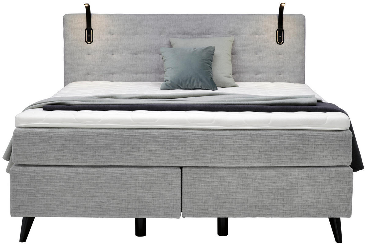 BOXSPRINGBETT 160/200 cm  in Hellgrau  - Chromfarben/Hellgrau, Konventionell, Kunststoff/Textil (160/200cm) - Voleo