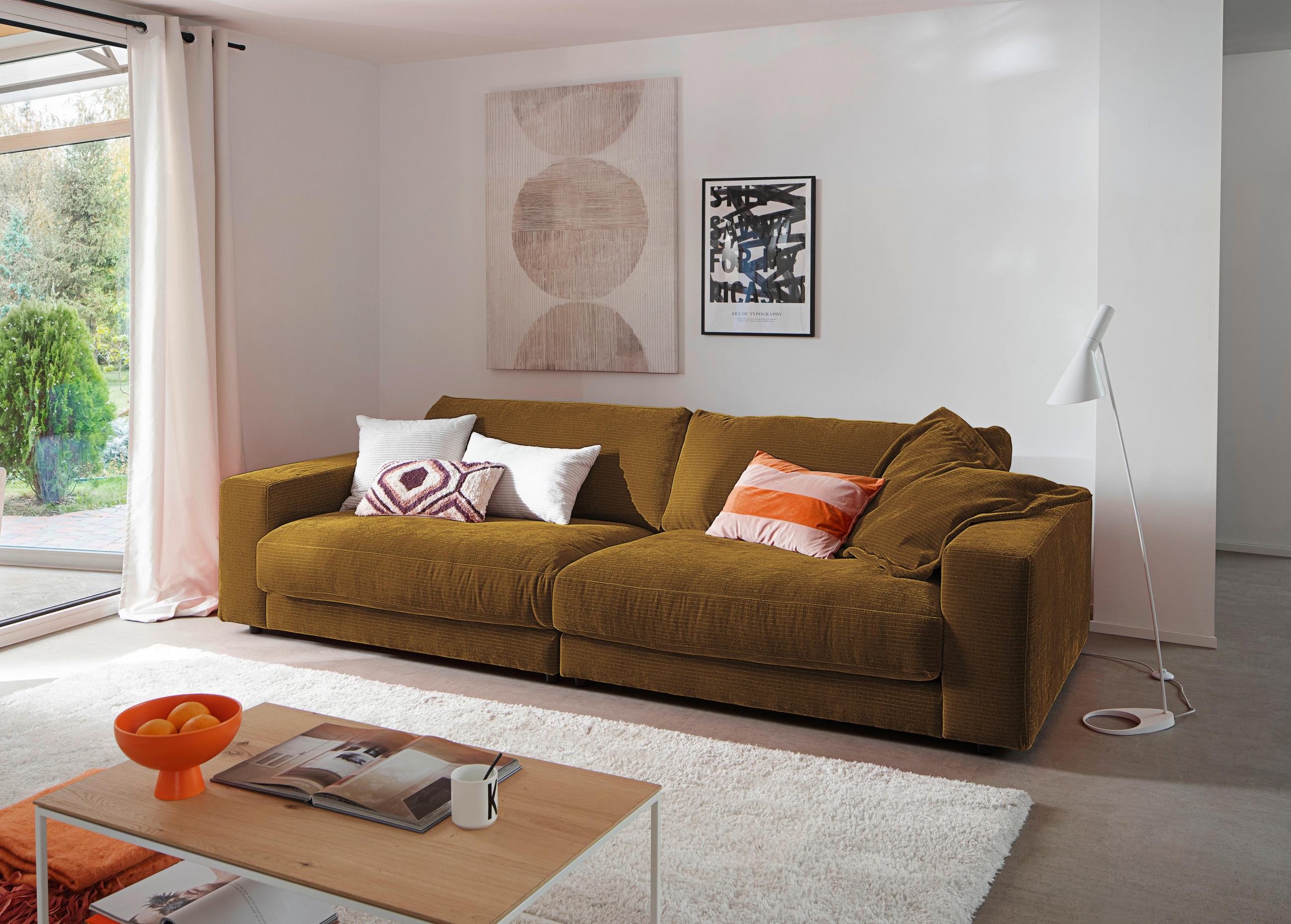 3-SITZER-SOFA in Chenille Hellgrün, Senfgelb  - Senfgelb/Schwarz, Design, Kunststoff/Textil (290/86/127cm) - Lomoco