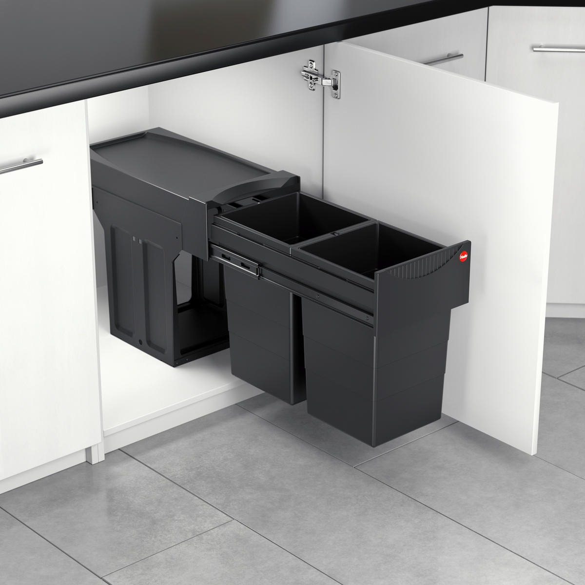 EINBAUABFALLSAMMLER Black Edition 2 x 15 L  - Schwarz, Basics, Kunststoff/Metall (25,1/48,2/40,0cm) - Hailo