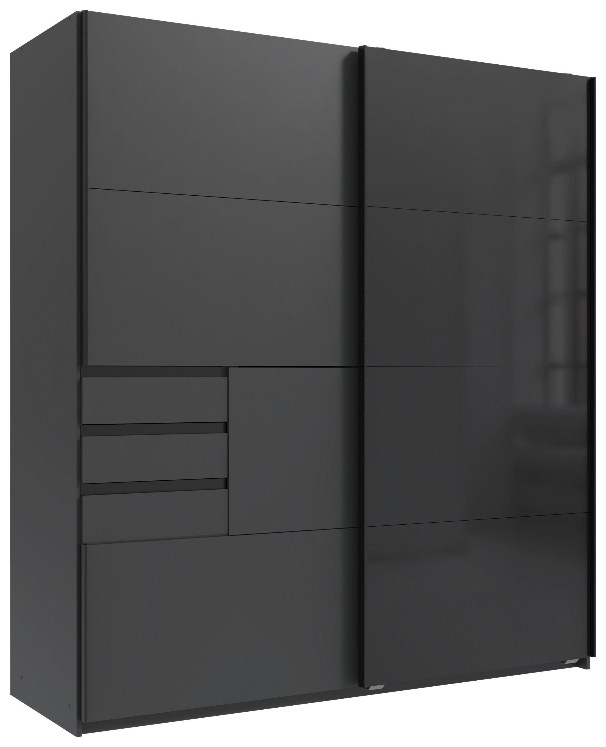 SCHWEBETÜRENSCHRANK 2-türig Graphitfarben, Schwarz  - Schwarz/Graphitfarben, MODERN, Glas/Holzwerkstoff (180/198/65cm) - Boxxx