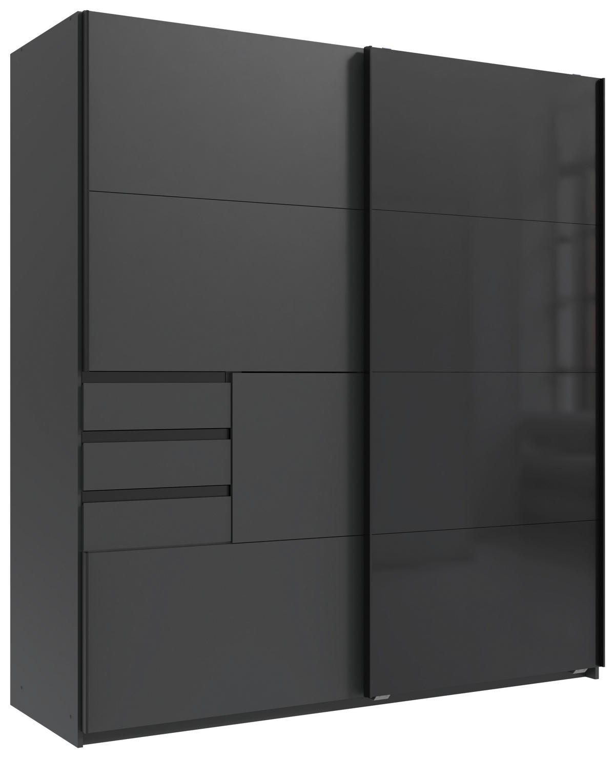 SCHWEBETÜRENSCHRANK 2-türig Graphitfarben, Schwarz  - Schwarz/Graphitfarben, MODERN, Glas/Holzwerkstoff (180/198/65cm) - Boxxx