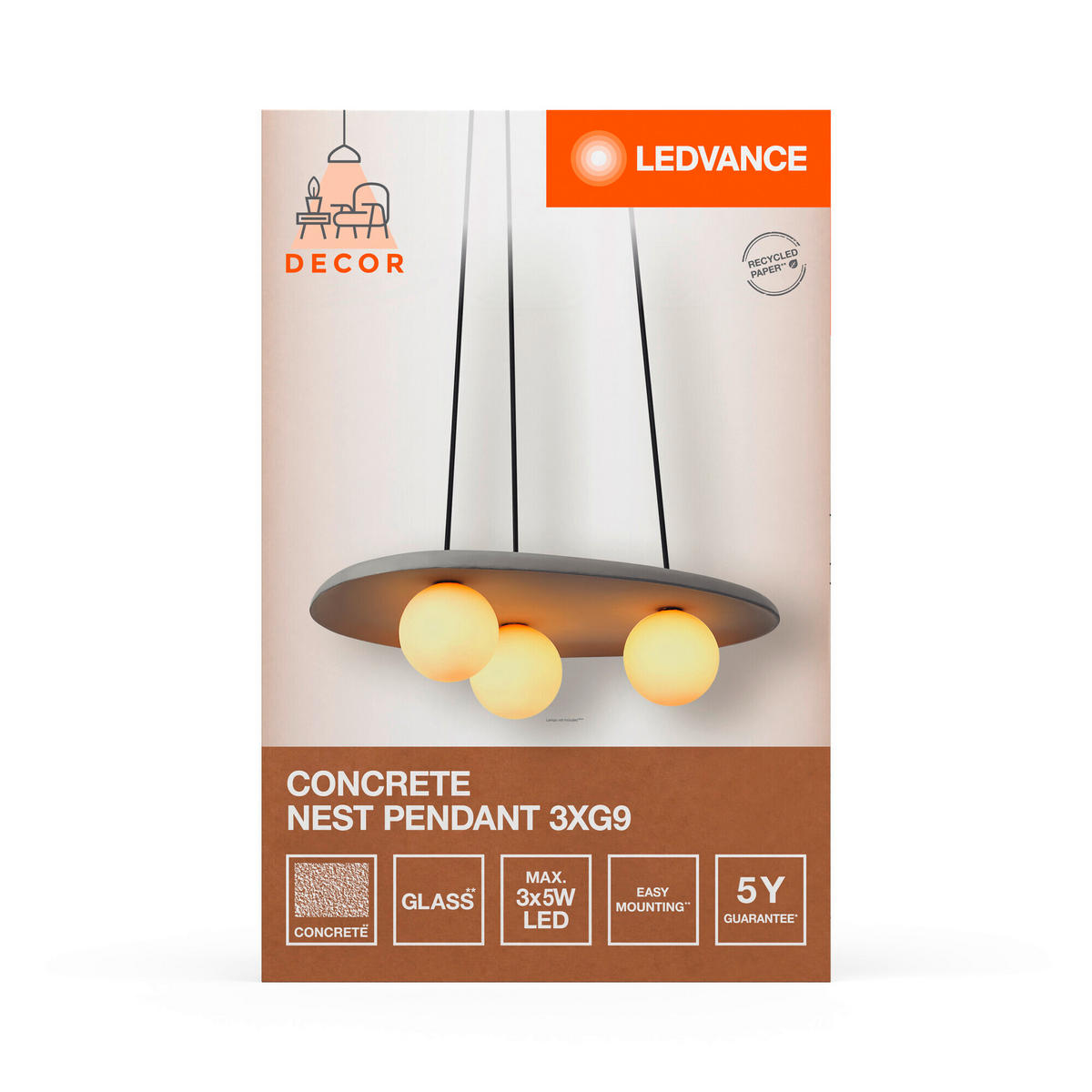 PENDELLEUCHTE 50/38,5/150 cm  - Grau, Natur, Glas/Stein (50/38,5/150cm) - Ledvance