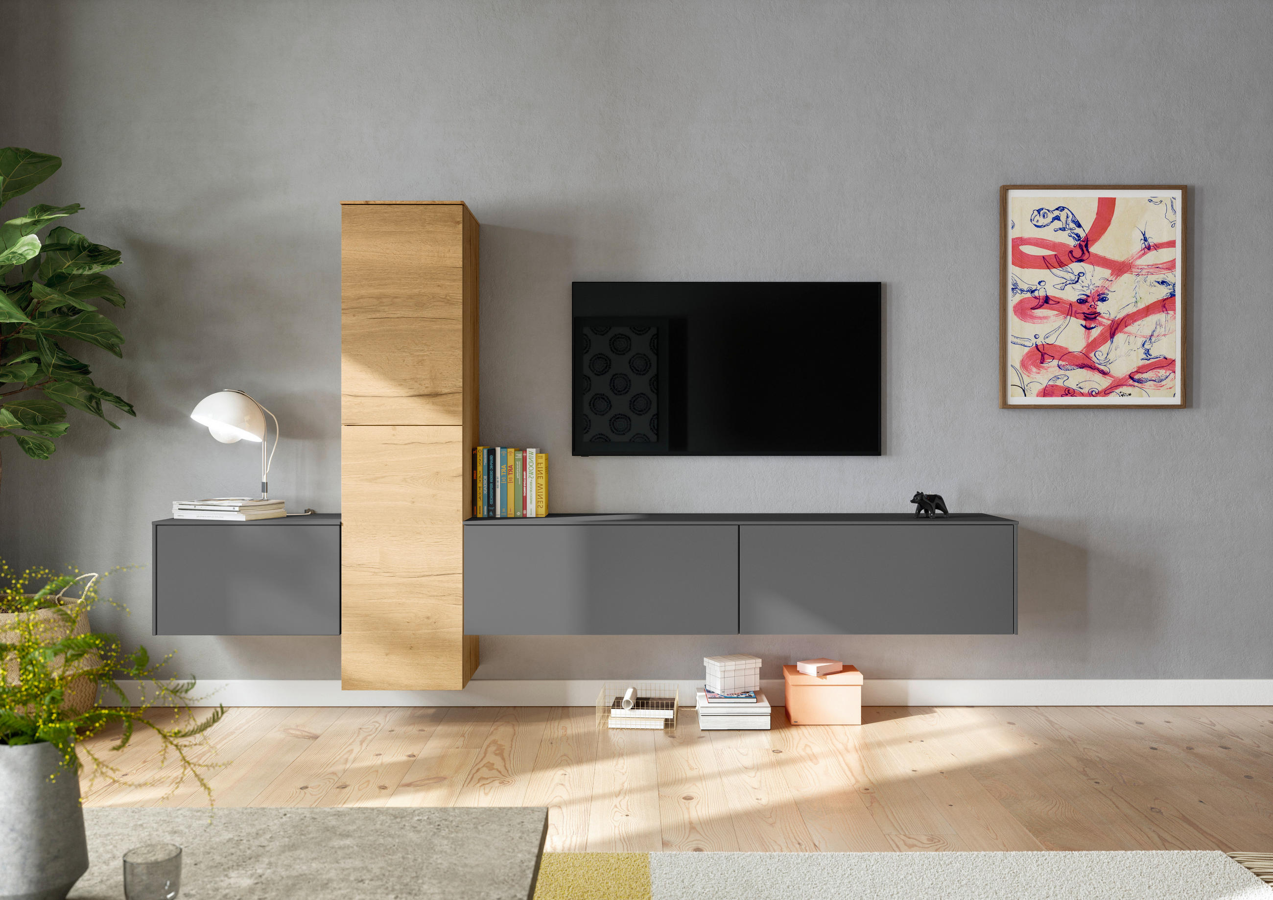 WOHNWAND  282/160/37 cm  in Eichefarben, Schieferfarben  - Schieferfarben/Eichefarben, Design, Holzwerkstoff (282/160/37cm) - Celina Home