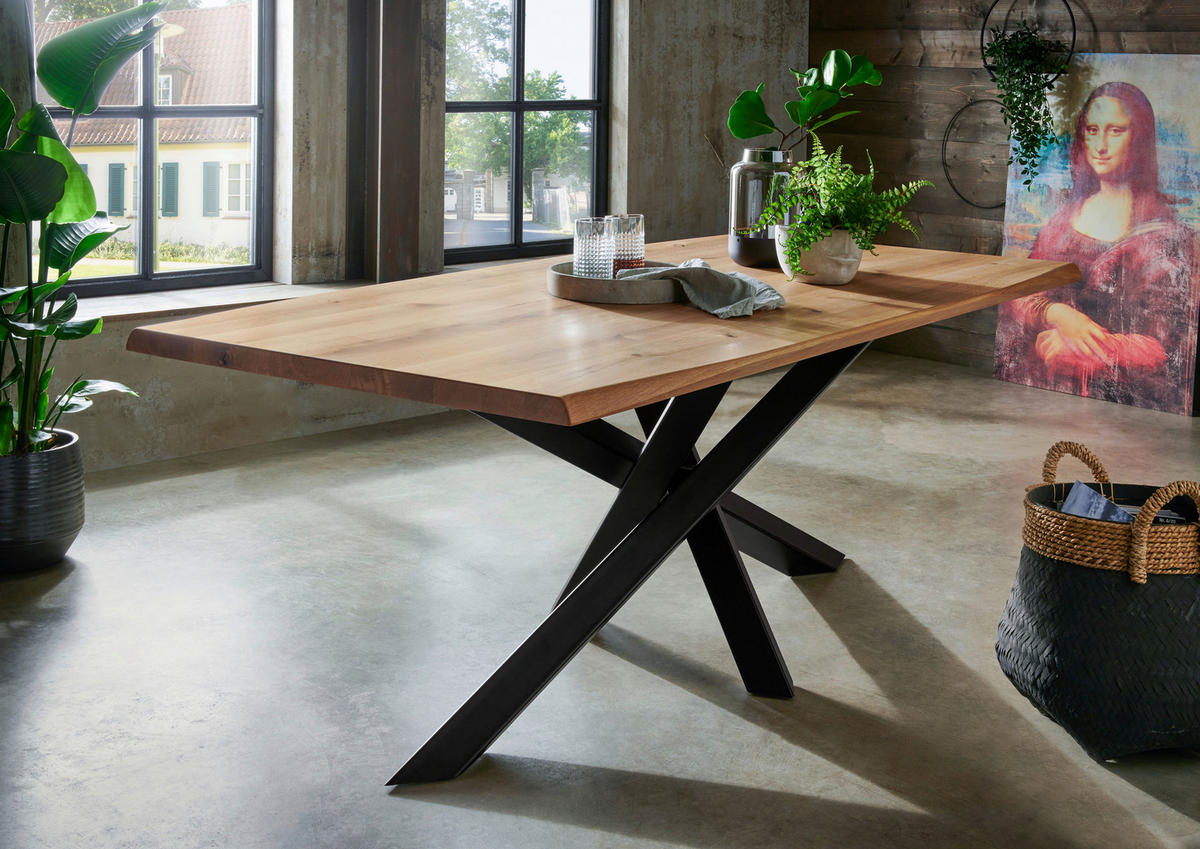 ESSTISCH in Holz 200/100/75 cm  - Eichefarben/Schwarz, LIFESTYLE, Holz/Metall (200/100/75cm) - Linea Natura
