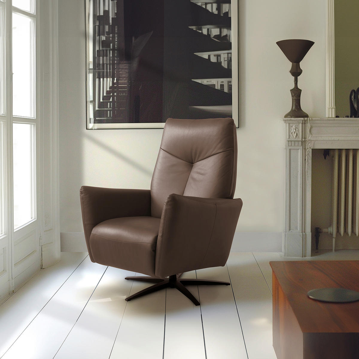 RELAXSESSEL Leder Braun  - Schwarz/Braun, Design, Leder/Metall (76/107/88cm) - Livetastic