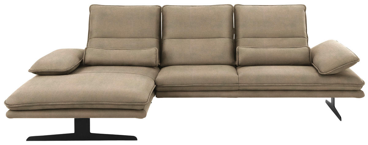 ECKSOFA in Mikrofaser Taupe  164/291 cm  - Taupe/Schwarz, Design, Textil/Metall (164/291cm) - Chilliano