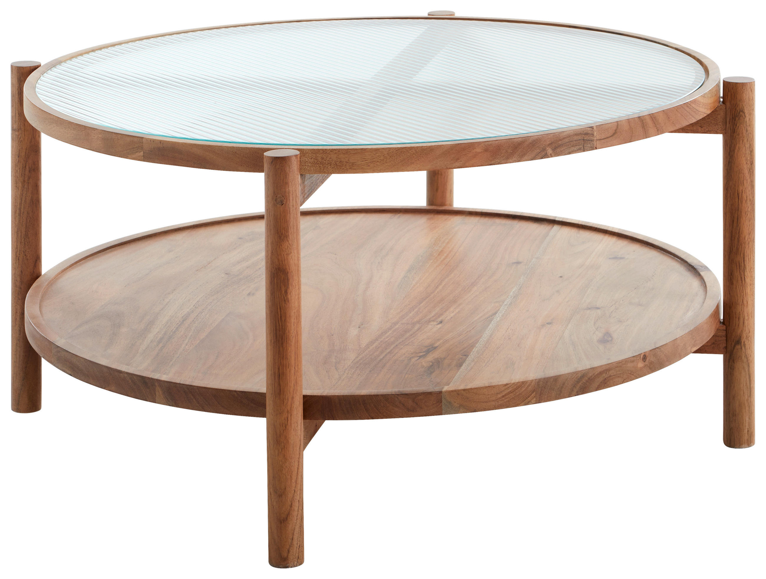 COUCHTISCH Akazie massiv ESG 85/40/85 cm rund Akaziefarben  - Akaziefarben, Natur, Glas/Holz (85/40/85cm) - Livetastic