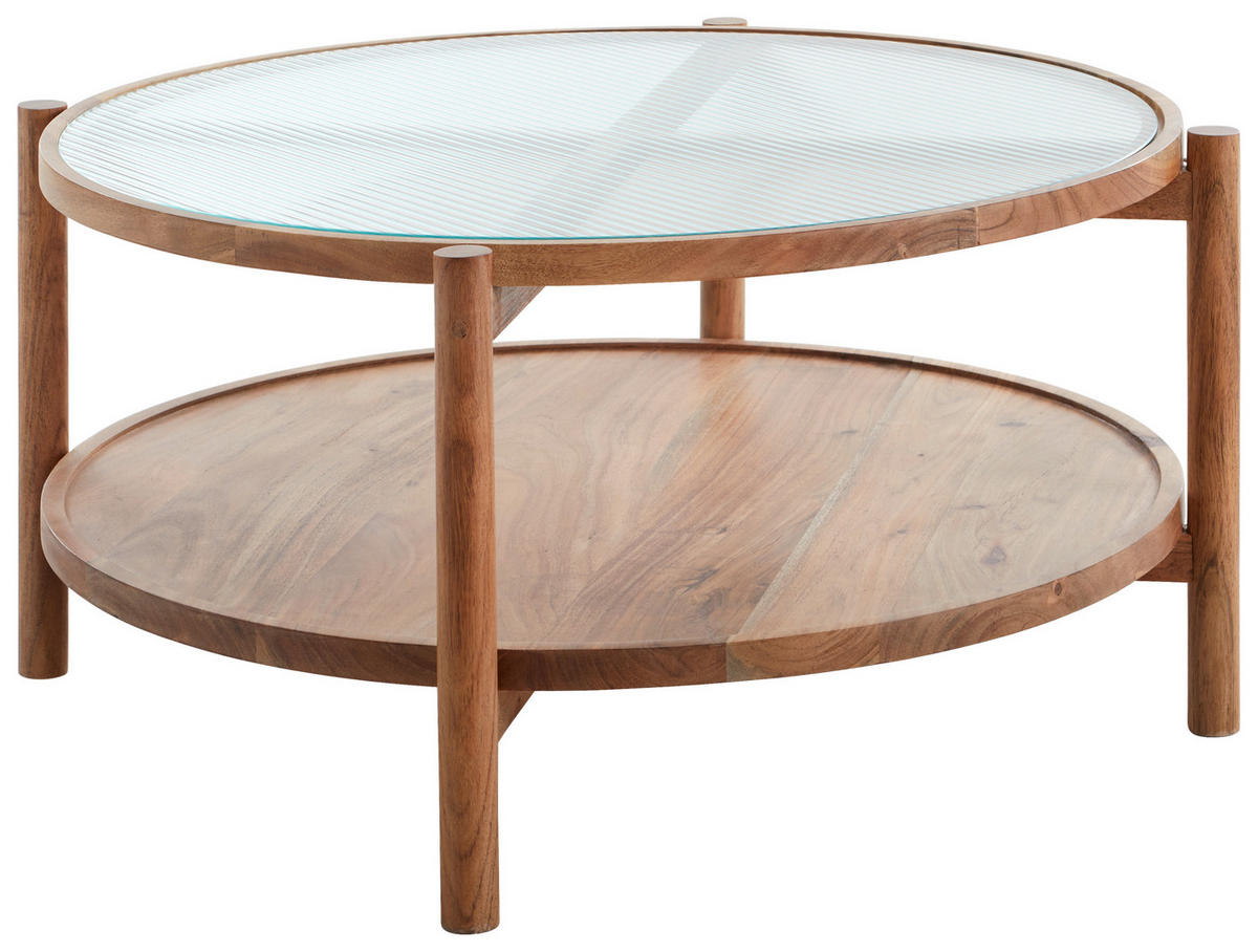 COUCHTISCH Akazie massiv ESG 85/40/85 cm rund Akaziefarben  - Akaziefarben, Natur, Glas/Holz (85/40/85cm) - Livetastic