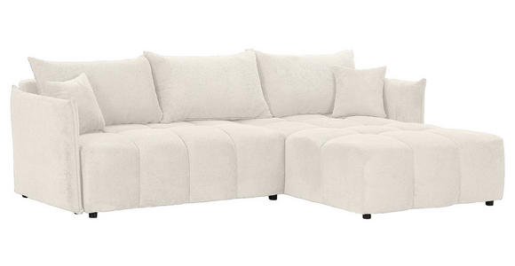 ECKSOFA Creme Plüsch Zierkissen, Rückenkissen, Bettkasten, Schlaffunktion, Rücken echt, Liegefläche im Originalstoff  - Creme/Schwarz, KONVENTIONELL, Kunststoff/Textil (253/192cm) - Carryhome