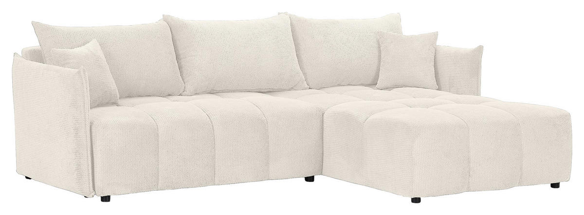 ECKSOFA Creme Plüsch Zierkissen, Rückenkissen, Bettkasten, Schlaffunktion, Rücken echt, Liegefläche im Originalstoff  - Creme/Schwarz, KONVENTIONELL, Kunststoff/Textil (253/192cm) - Carryhome