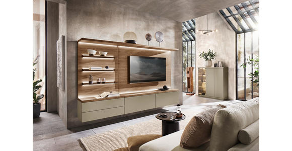 WOHNWAND  in Taupe, Nussbaumfarben  270/182/46 cm  - Taupe/Nussbaumfarben, Design, Glas/Holz (270/182/46cm) - Belluti